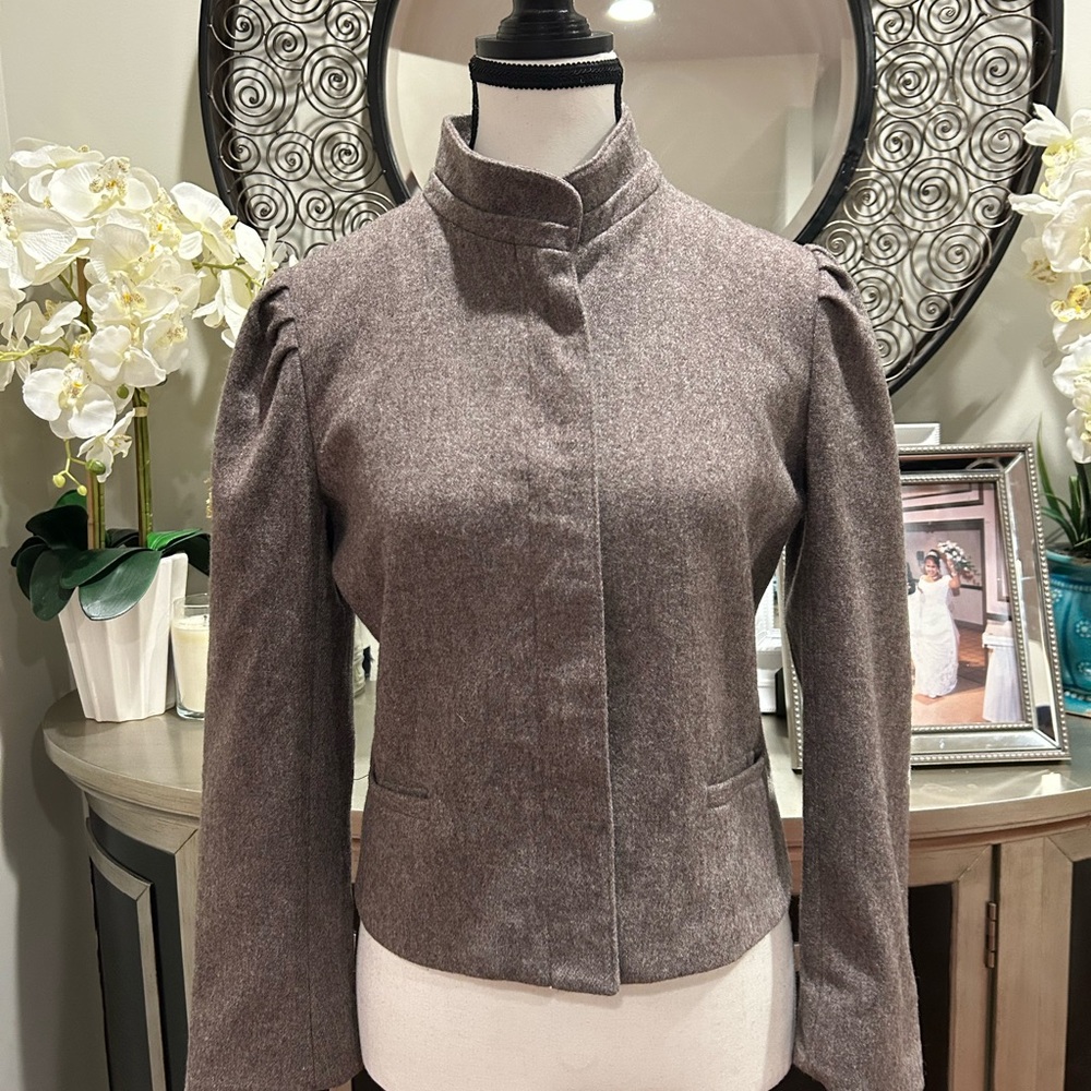 Vintage 80's-90's Ashley Scott Tailored Gray Wool-Blend Stand Collar Blazer
